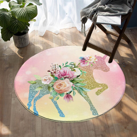 Tapis licorne rond fleur