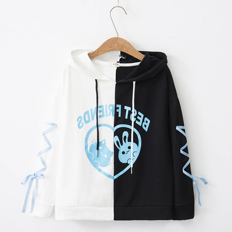 Sweat à Capuche Bicolore Avec Lacet Kawaii