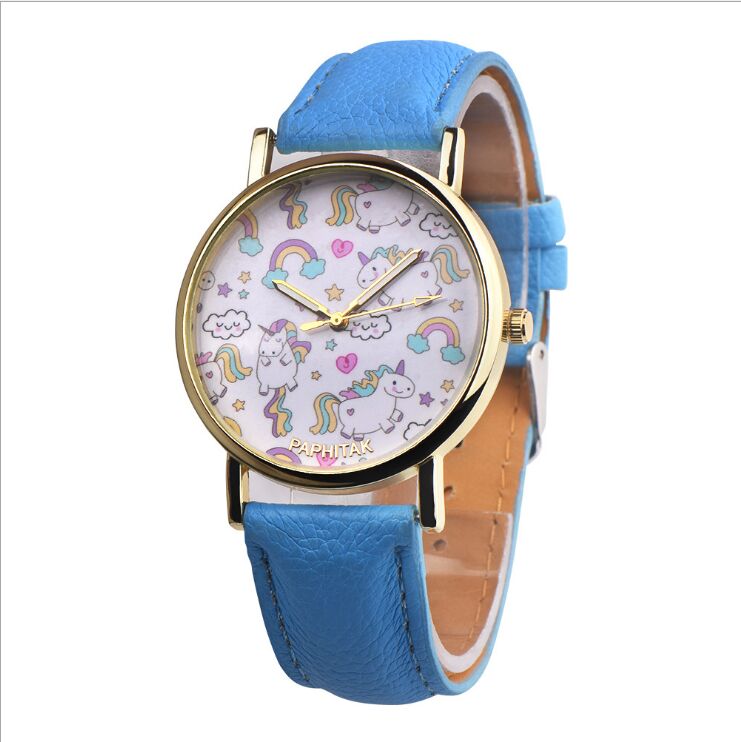 Montre avec motifs de licorne kawaii blanc