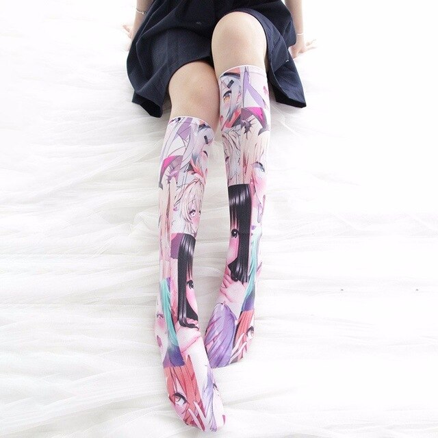 Lolita Over-knee Socks Anime RE: Zero Starting Life Ram Rem Cosplay Costume Cartoon Printed Gothic Style Velvet Long Socks