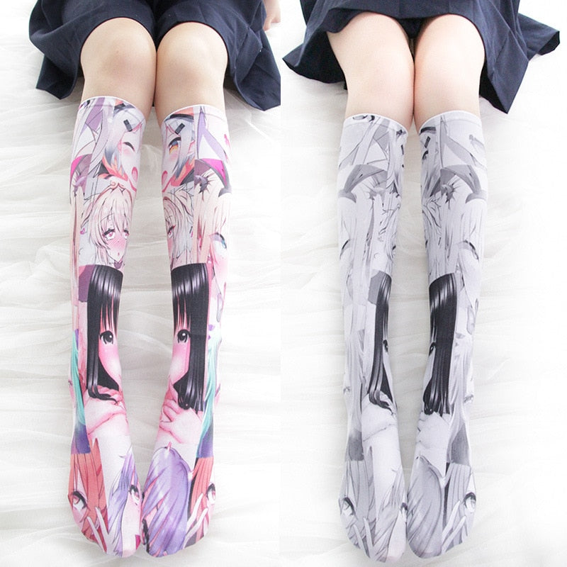 Lolita Over-knee Socks Anime RE: Zero Starting Life Ram Rem Cosplay Costume Cartoon Printed Gothic Style Velvet Long Socks